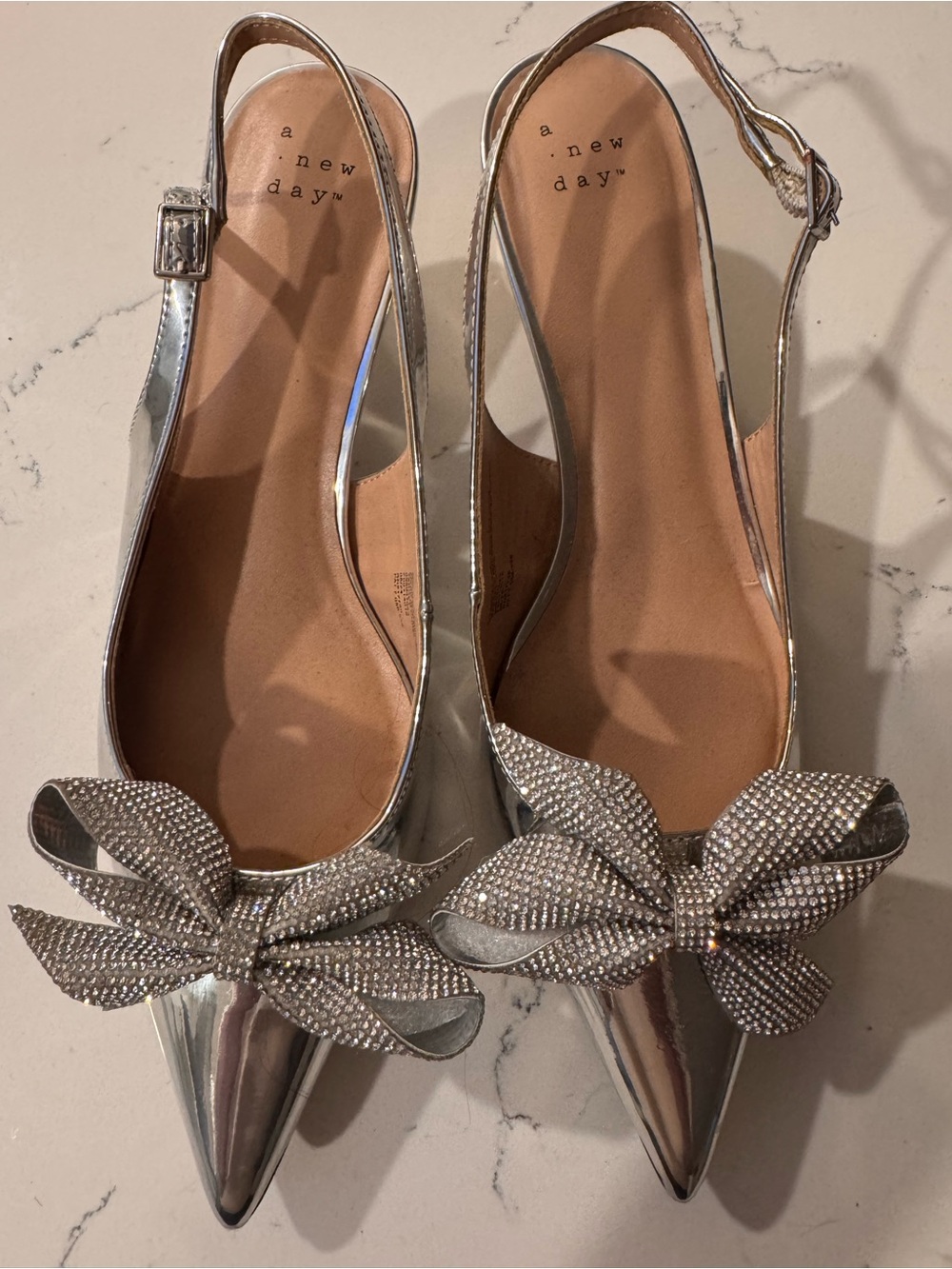 Women's Priscilla Rhinestone Bow Slingback Kitten Heels - A New Day